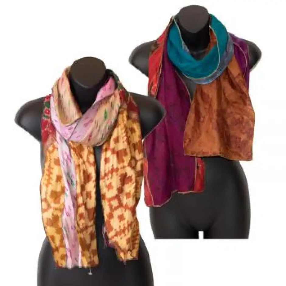 ♻️🧣 2 Panel Recycled Sari Scarves – Boho Beauty Sustainable Style and One-of-a-Kind Magic! ✨