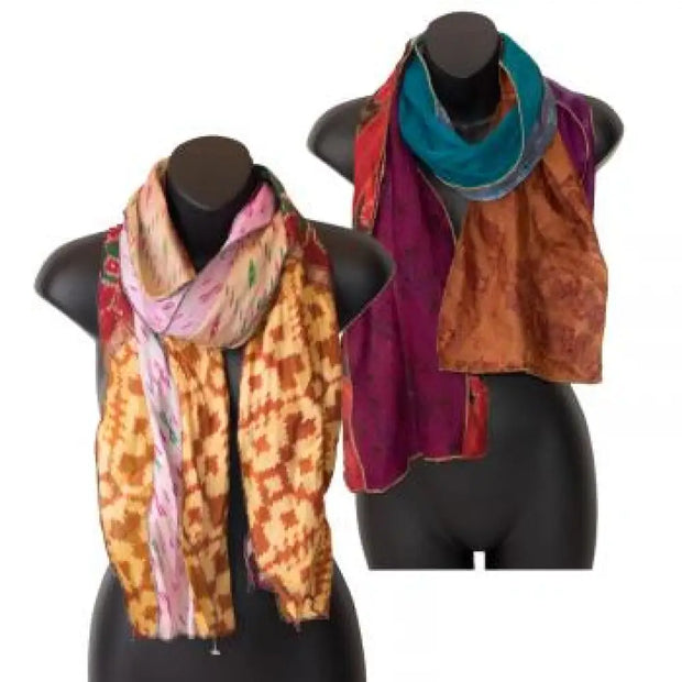 ♻️🧣 2 Panel Recycled Sari Scarves – Boho Beauty Sustainable Style and One-of-a-Kind Magic! ✨