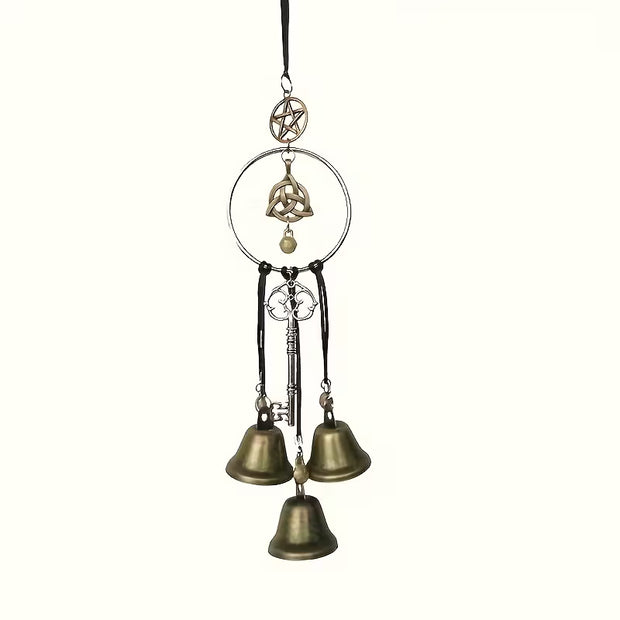 10.3" Witch Bells with Triquetra and Pentacle Pendants (Bells and Keys)