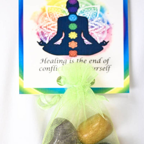 Healing Crystal Tumble Healing Bag (Black Agate, Amethyst, Green Onyx + Golden Quartz)