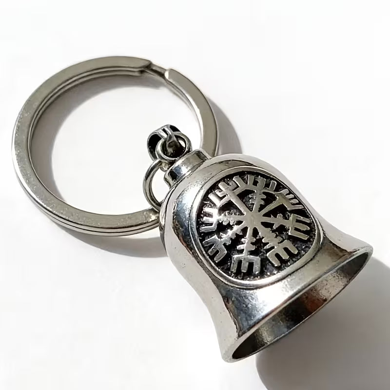 Keychain Bell Silver Tone with Helm of Awe Design (3