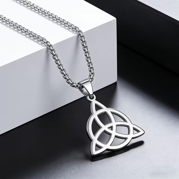 Trinity Celtic Knot Pendant Necklace – Stainless Steel with Square Bead Chain (1.18")