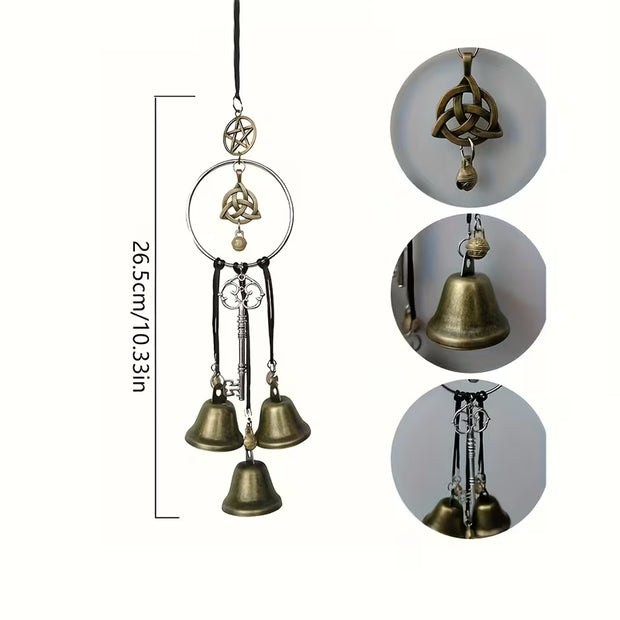 10.3" Witch Bells with Triquetra and Pentacle Pendants (Bells and Keys)