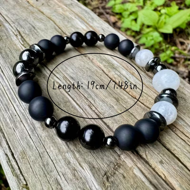 Moonstone, Clear Quartz, Shungite, and Hematite Crystal Bead Bracelet