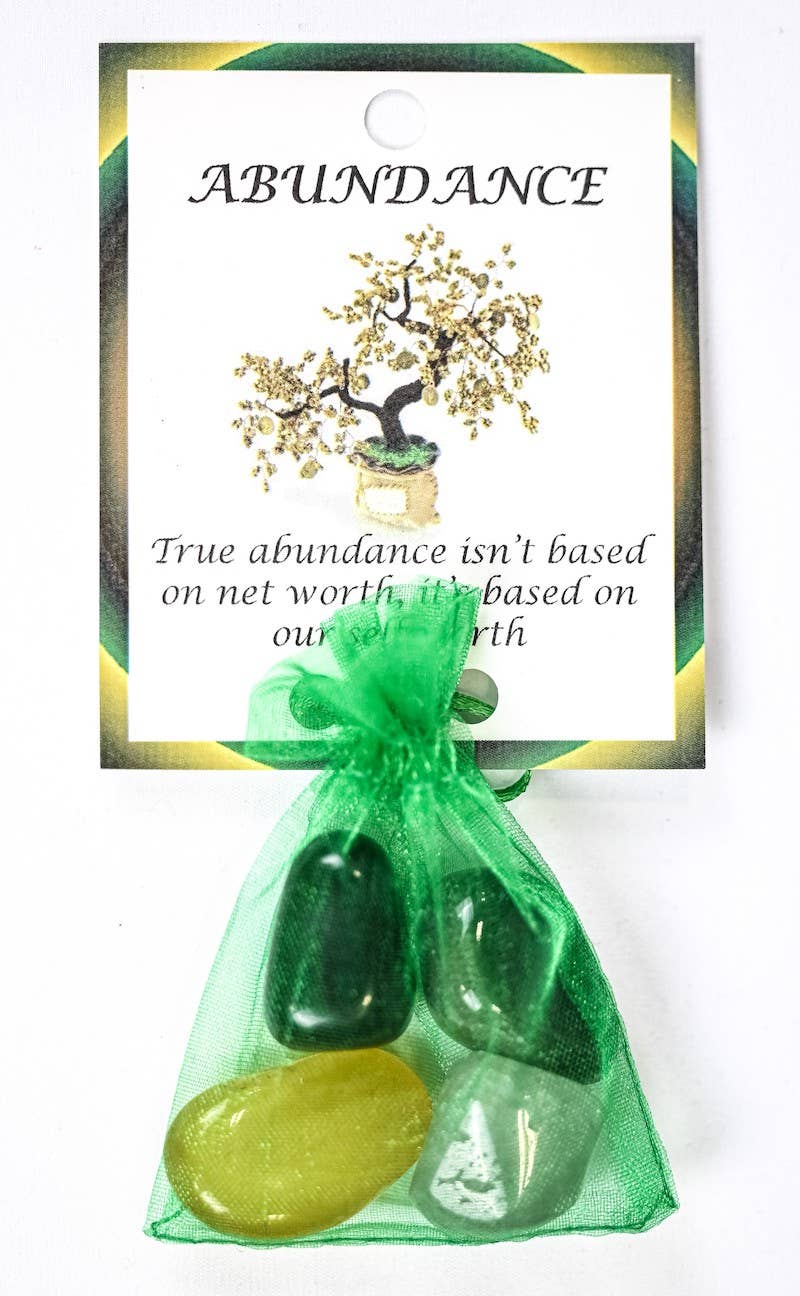 Abundance Crystal Tumble Healing Bag (Black Obsidian, Clear Quartz, Golden Quartz + Green Aventurine)