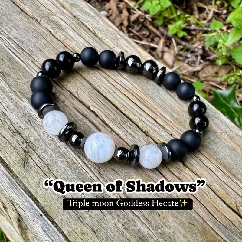 Moonstone, Clear Quartz, Shungite, and Hematite Crystal Bead Bracelet