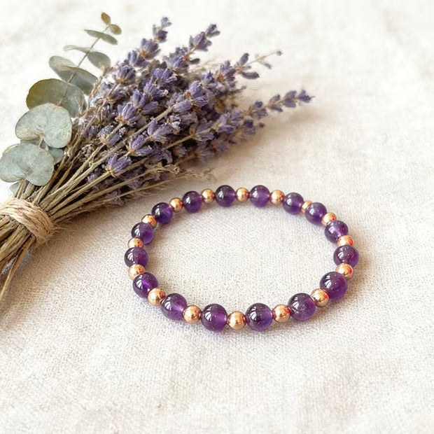 Amethyst and Copper Natural Crystal Beaded Bracelet | Great for Menopause and Hormone Support