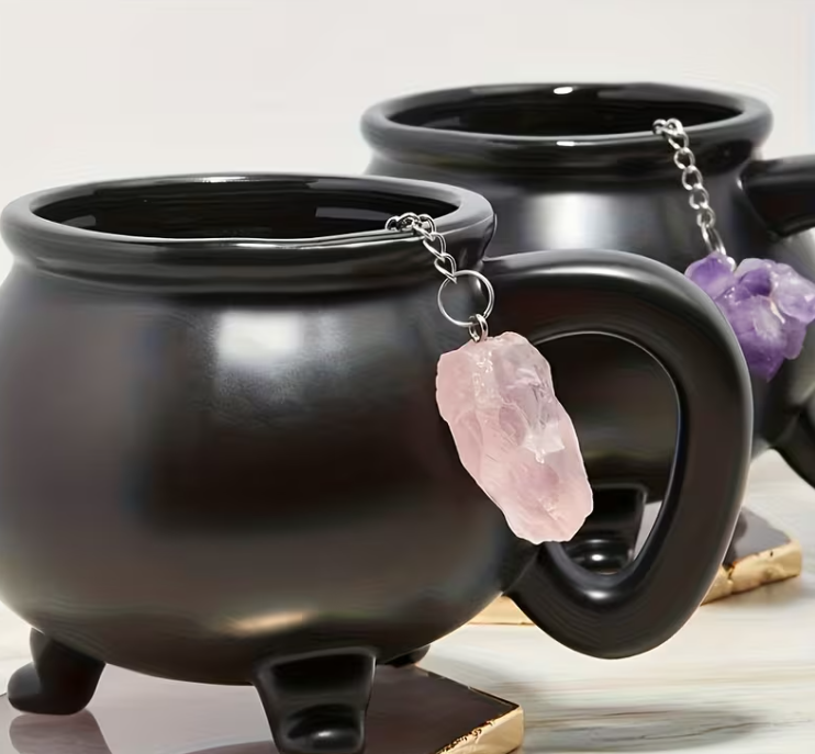 Crystal-Ended Tea Steeper (Silvery Tea Strainer) — Intuitively Chosen Natural Crystal