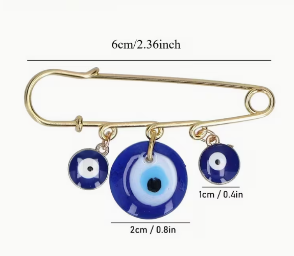 Evil Eye Heavy Duty Safety Pin (Large, 2.5”) — Triple Evil Eye Charm