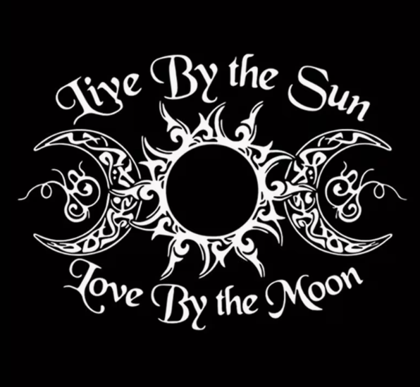Live by the Sun – Love by the Moon Vinyl Sticker (Sun & Moon Witch Runes Goddess) — 3.36” x 4.72”
