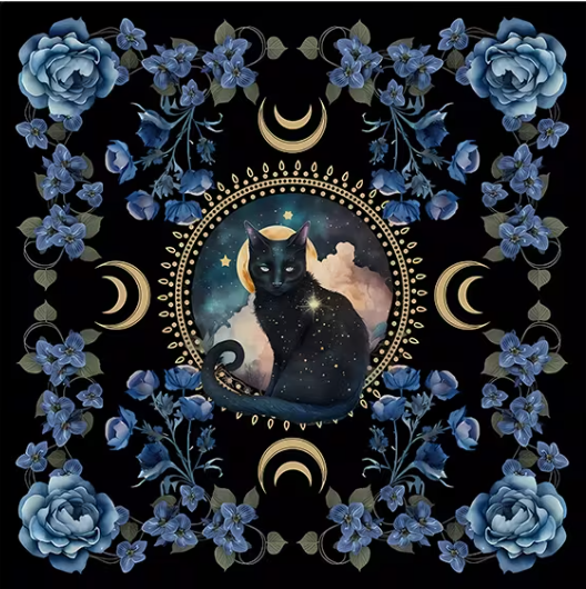 Moons with Cat Altar Cloth 29.5 x 29.5