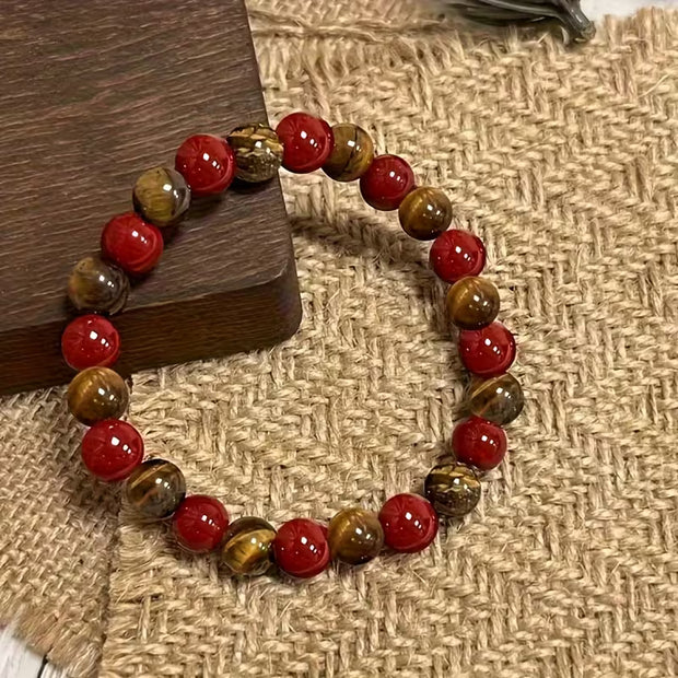 Tigers Eye and Red Jasper Crystal Bead Bracelet for Protection