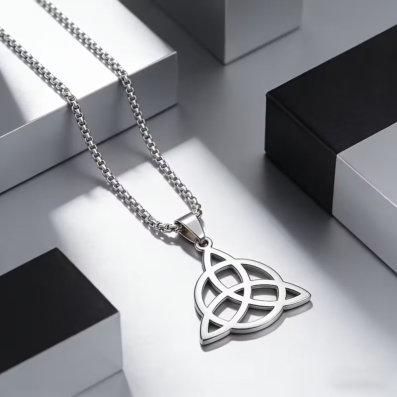 Trinity Celtic Knot Pendant Necklace – Stainless Steel with Square Bead Chain (1.18")