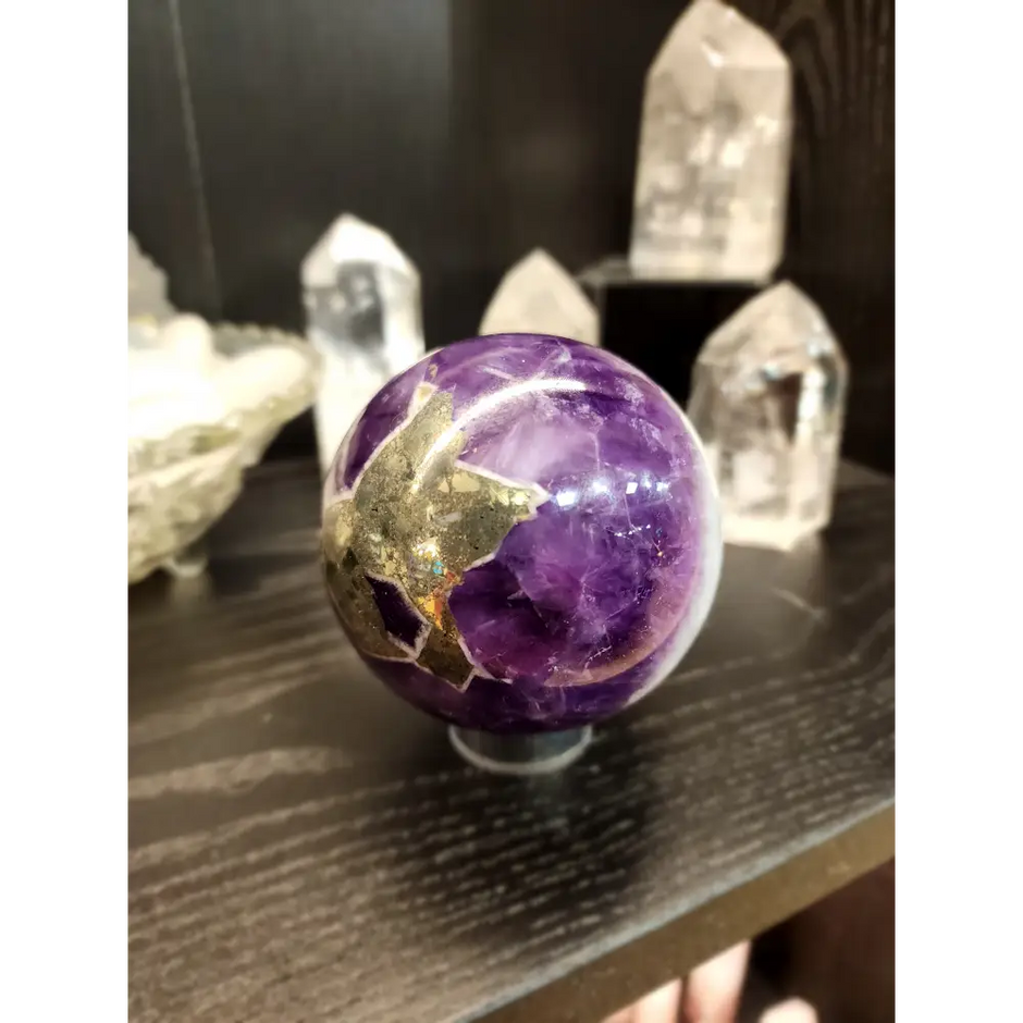 💜✨ Amethyst and Pyrite Spheres – Harmonizing Energy & Abundance! 💰 - Spheres