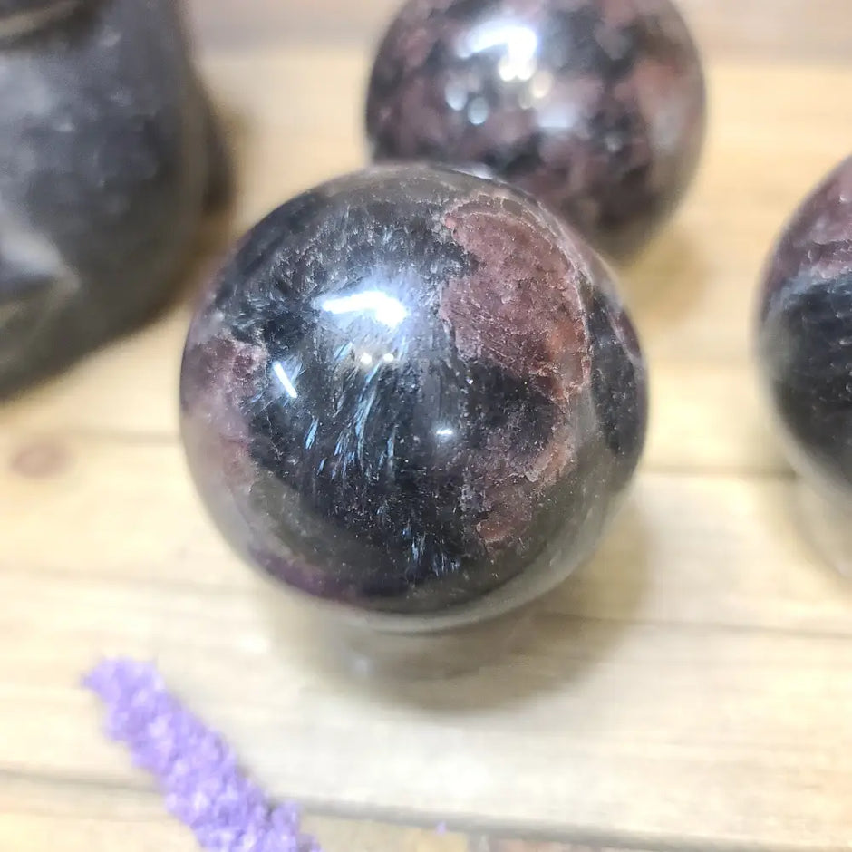 🔥✨ Arfvedsonite (Firework Stone) w/ Garnet Spheres – Ignite Transformation & Manifest Magic! ✨🔥 - Spheres
