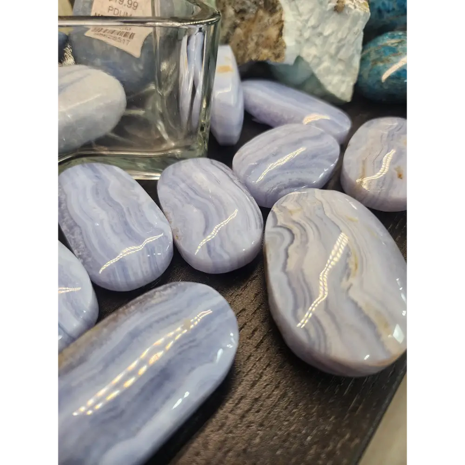 💙✨ Blue Lace Agate Palmstones (Medium) – Calming & Soothing Energy Stones! 🌬️ - PALM