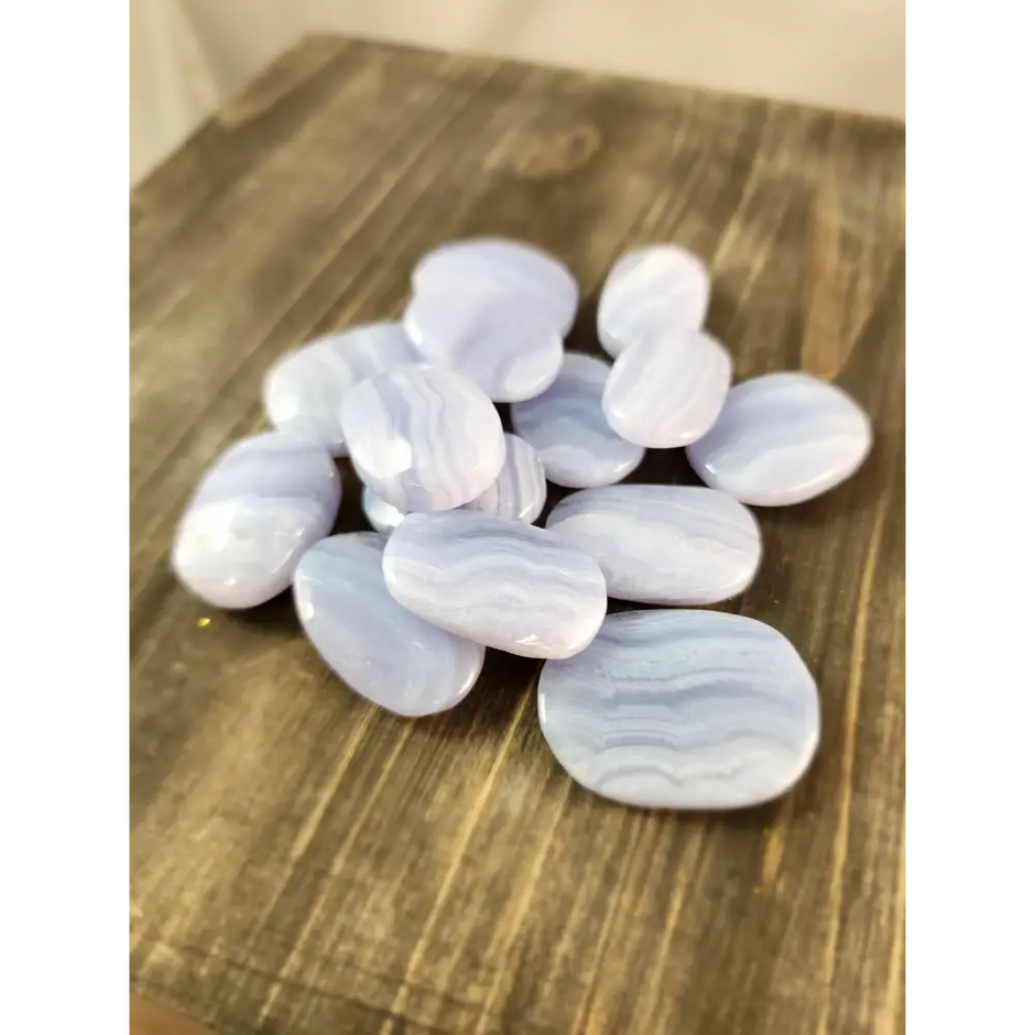 💙✨ Blue Lace Agate Palmstones (Small) – Calming & Soothing Energy Stones! 🌊🪨 - PALM