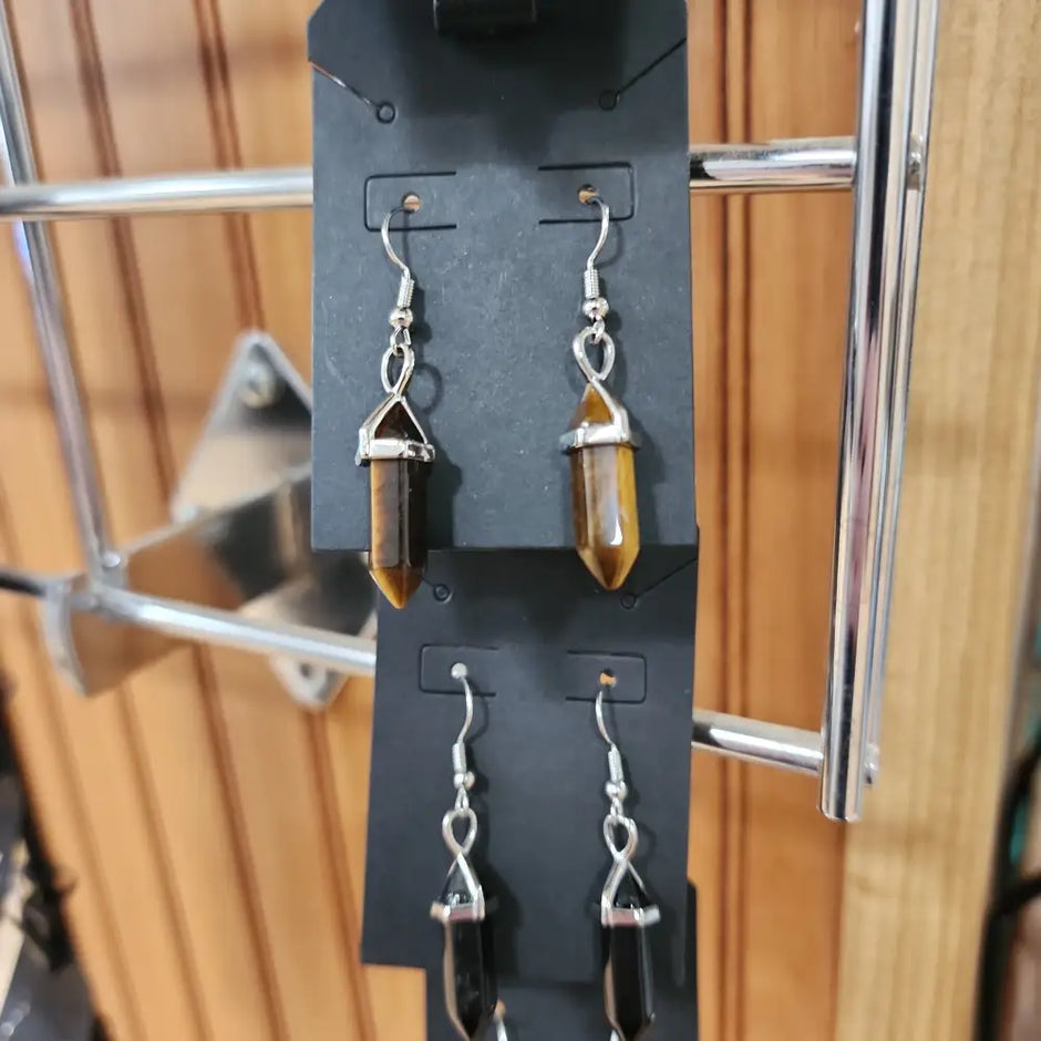 Crystal Bi-Point Earrings - Tiger’s Eye - Jewelry