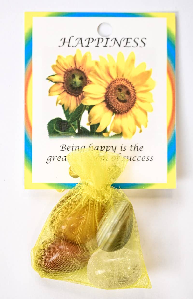Happiness Crystal Healing Bag (Yellow Onyx, Peach Aventurine, Indian Agate + Clear Quartz)