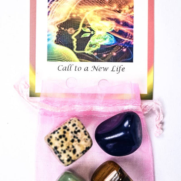 Awakening Crystal Tumble Healing Bag (Green Aventurine, Dalmatian Jasper, Tiger’s Eye + Blue Onyx)