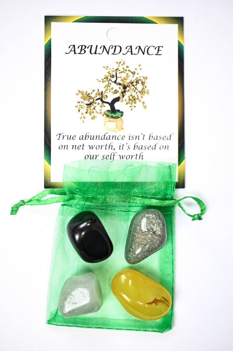 Abundance Crystal Tumble Healing Bag (Black Obsidian, Clear Quartz, Golden Quartz + Green Aventurine)