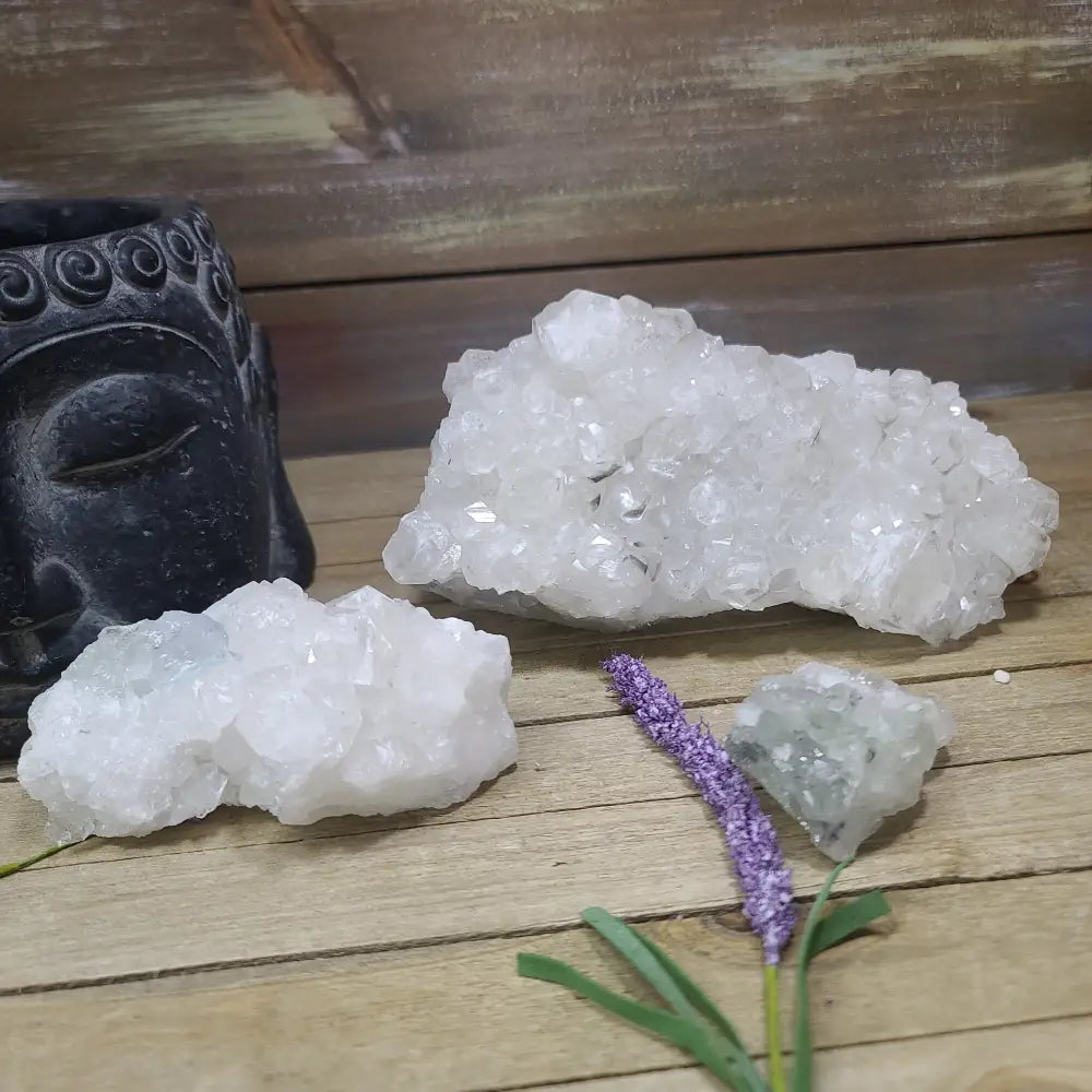 Diamond Calcite Natural Clusters on Green Apophyllite - Specimens