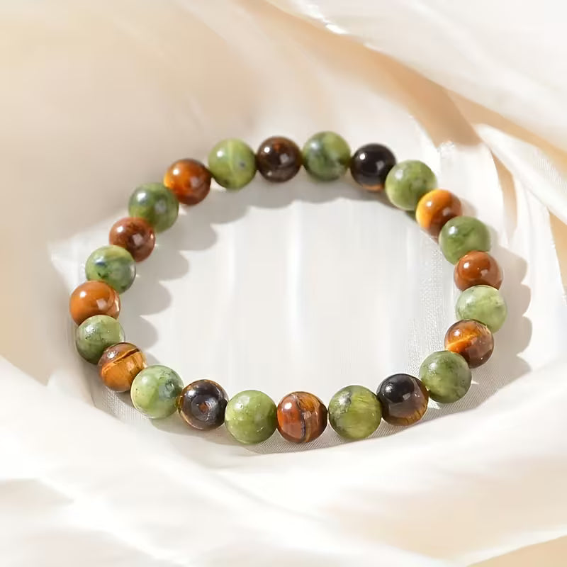 Green Aventurine and Tigers Eye Crystal Bead Bracelet