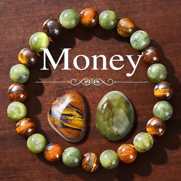 Green Aventurine and Tigers Eye Crystal Bead Bracelet