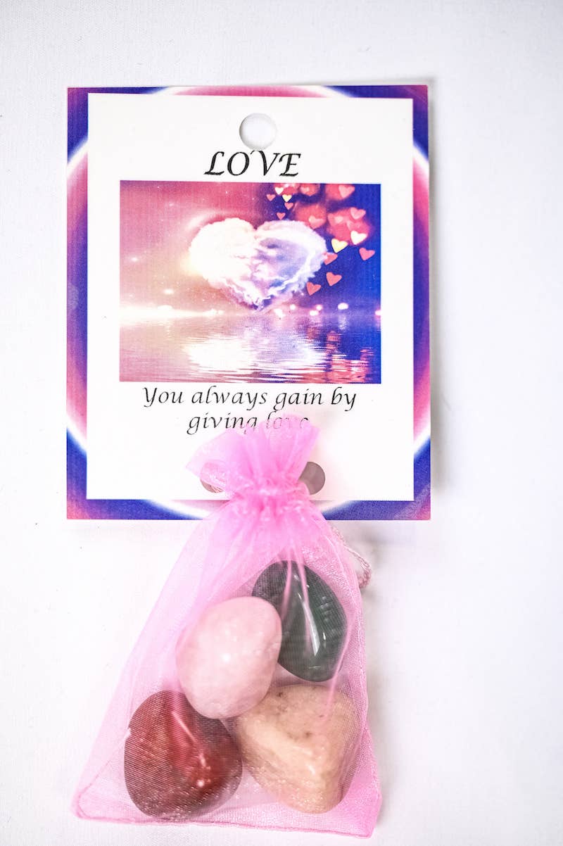 Love Crystal Tumble Healing Bag (Rose Quartz, Green Onyx, Moonstone + Red Jasper)