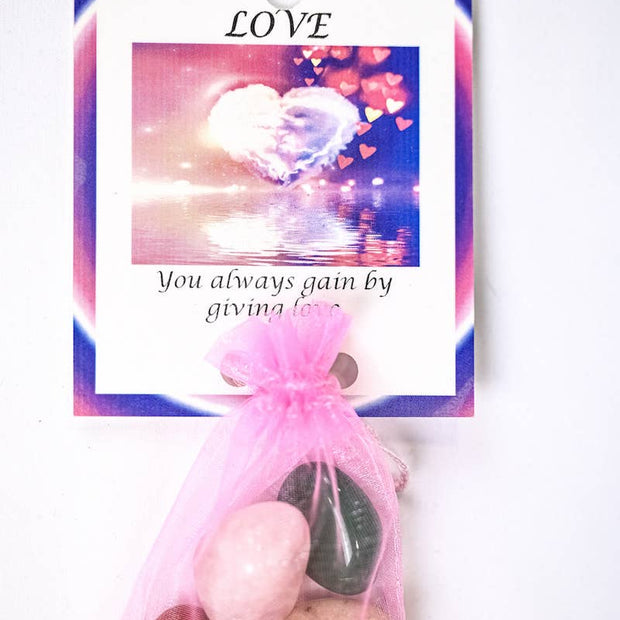 Love Crystal Tumble Healing Bag (Rose Quartz, Green Onyx, Moonstone + Red Jasper)