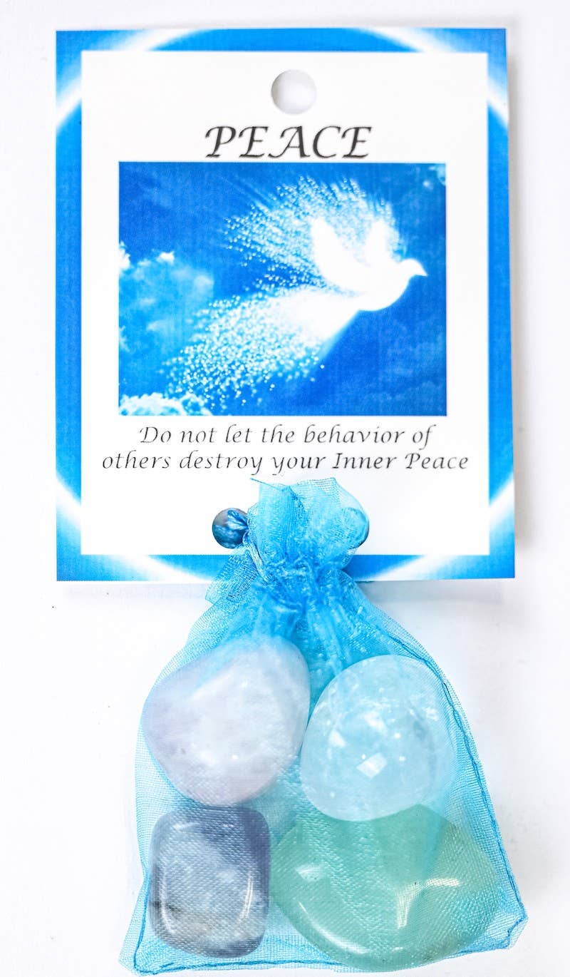 Peace Crystal Tumble Healing Bag (Rose Quartz, Clear Quartz, Amethyst + Aqua Onyx)