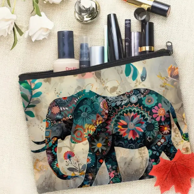 🐘✨ Elephant Cosmetic Bag with Zipper – Lightweight Foldable Travel Cosmetic Bag (8.66 x 6.3 in) – Gentle Strength