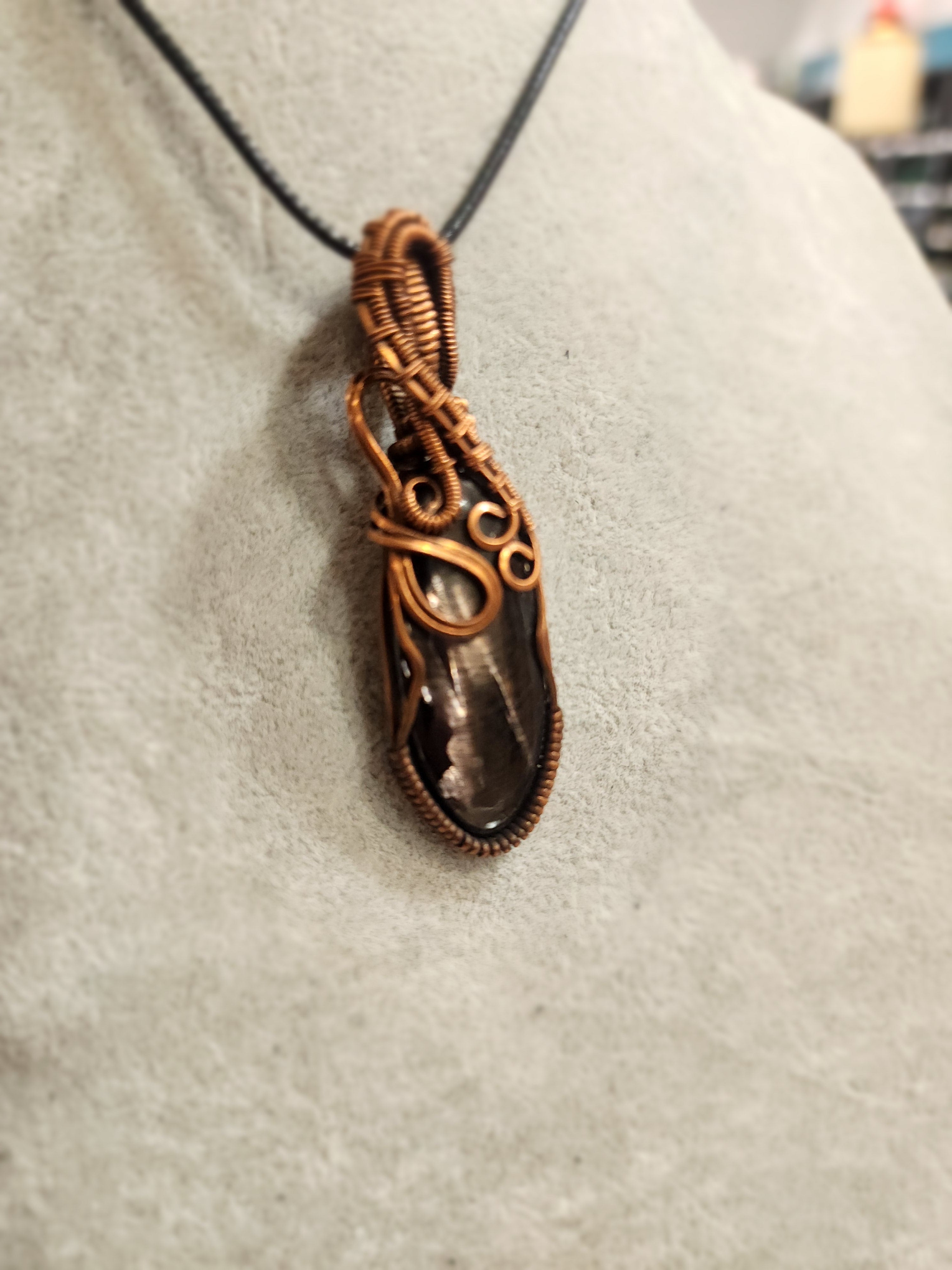 Exquisite Copper Wire Wrapped Stone Pendants - Hypersthene - Jewelry