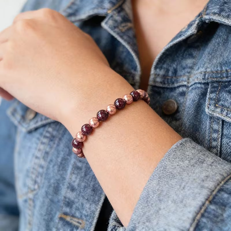 Garnet and Copper Crystal Bead Bracelet
