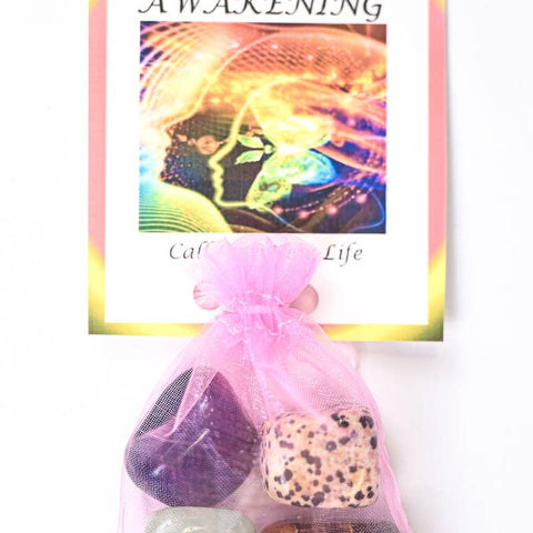 Awakening Crystal Tumble Healing Bag (Green Aventurine, Dalmatian Jasper, Tiger’s Eye + Blue Onyx)