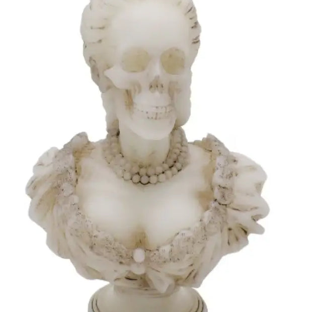 💀👑 Fancy Lady Skeleton Pedestal Candle (White Antiqued 8.4’’) – Gothic Glamour Ritual Light and Whimsical Spirit! 🕯️