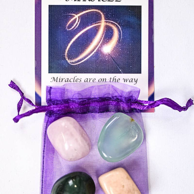 Miracle Crystal Tumble Healing Bag (Aqua Onyx, Moonstone, Moss Agate + Rose Quartz)