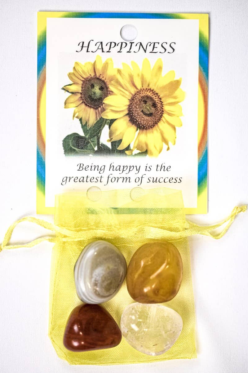 Happiness Crystal Healing Bag (Yellow Onyx, Peach Aventurine, Indian Agate + Clear Quartz)