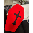 🖤 Fleece Coffin-Shaped Pillow - 19’’ x 13’’ ✨ - Red w/ Black Cross - Pillows Blankets & Stuffed Creatures
