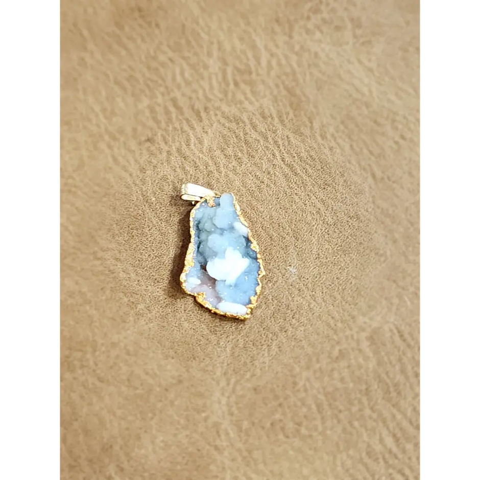 💙✨ Gold & Blue Chalcedony Druzy Pendant – Radiant Calm & Mystical Glam! 🌟 - Jewelry