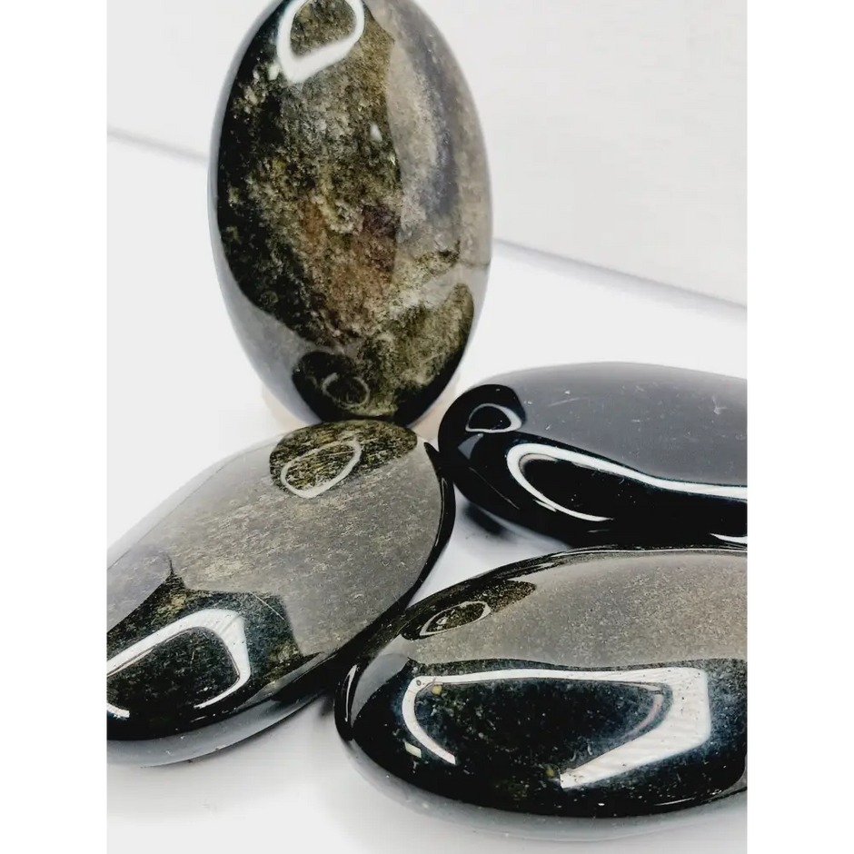 🌟🖤 Golden Sheen Obsidian Palmstone – Protection Empowerment and Inner Clarity ✨ - PALM