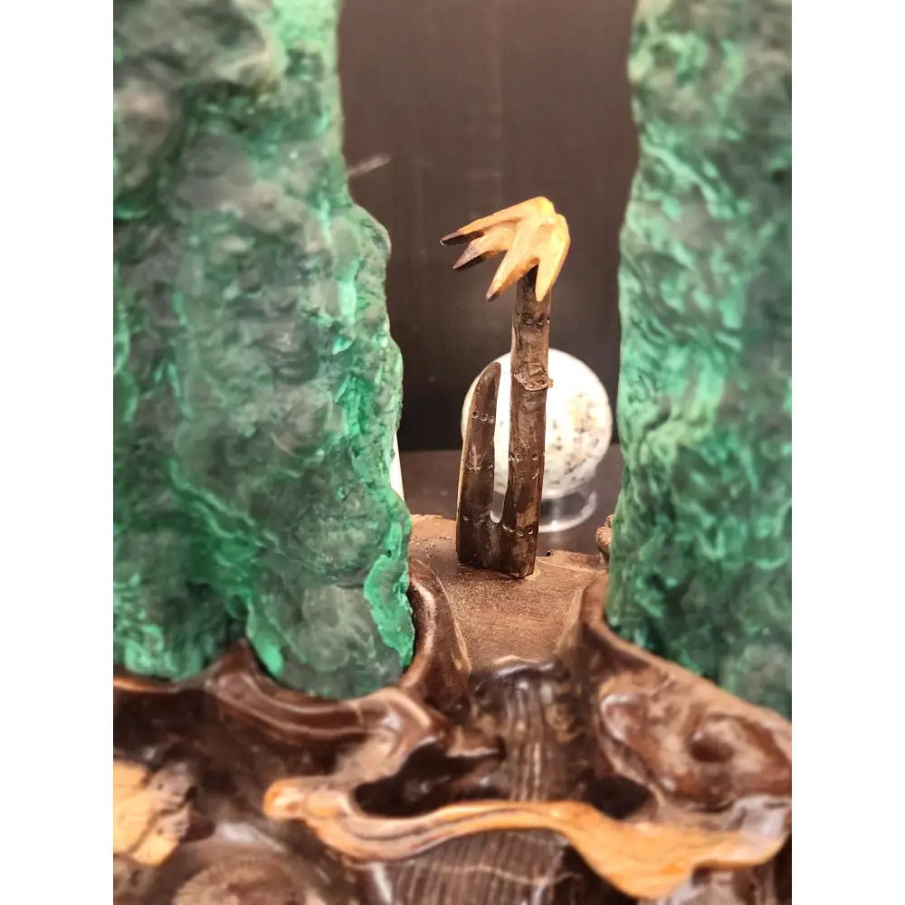 🌴💚 Gorgeous Double Malachite Tower Specimen with Palm Tree Scenery – Nature’s Artistry & Heart Healing! ✨ - Specimens