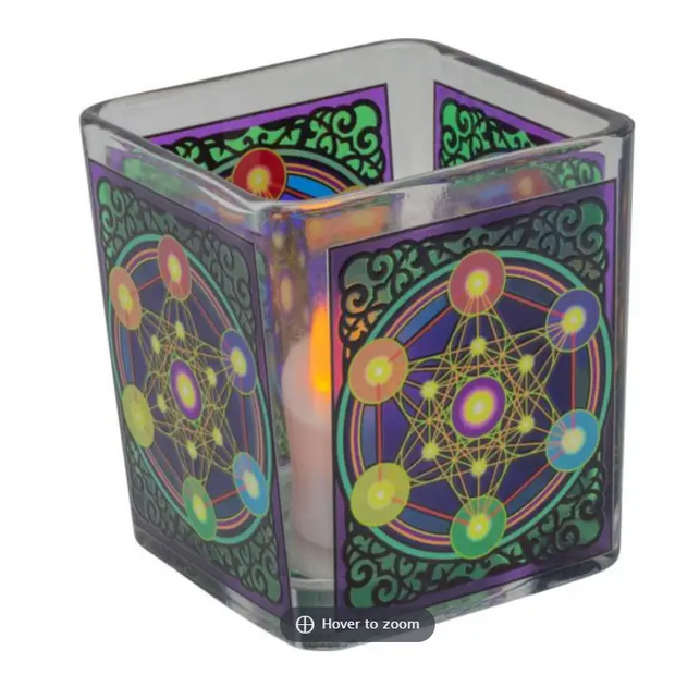 Handcrafted Glass Square Votive Holder - Metatron Chakra - Candles & Accessories