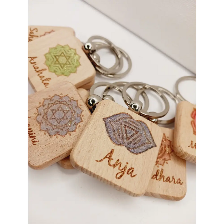 🌈 Handmade Wooden Chakra Keychains 🌈