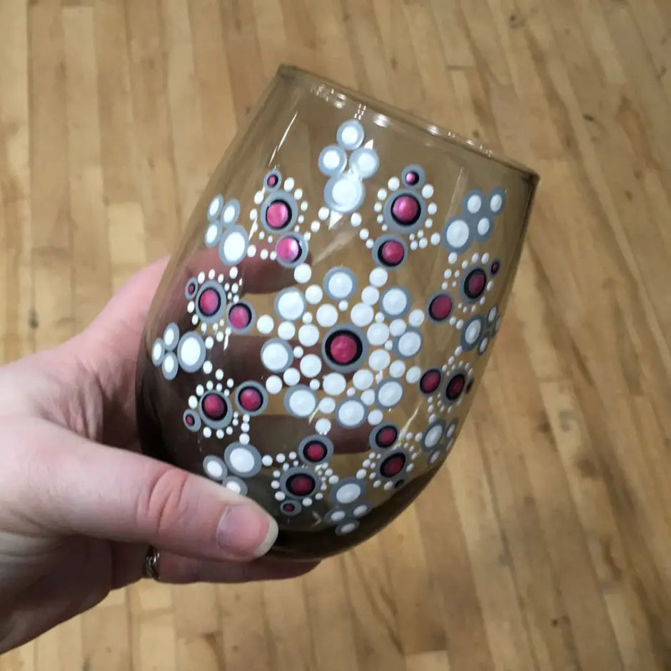 🌟🍷 Handpainted Mandala Wine Glass – Elevate Your Entertaining and Sip in Style 🎨 - Stemless (set of two) pink and white