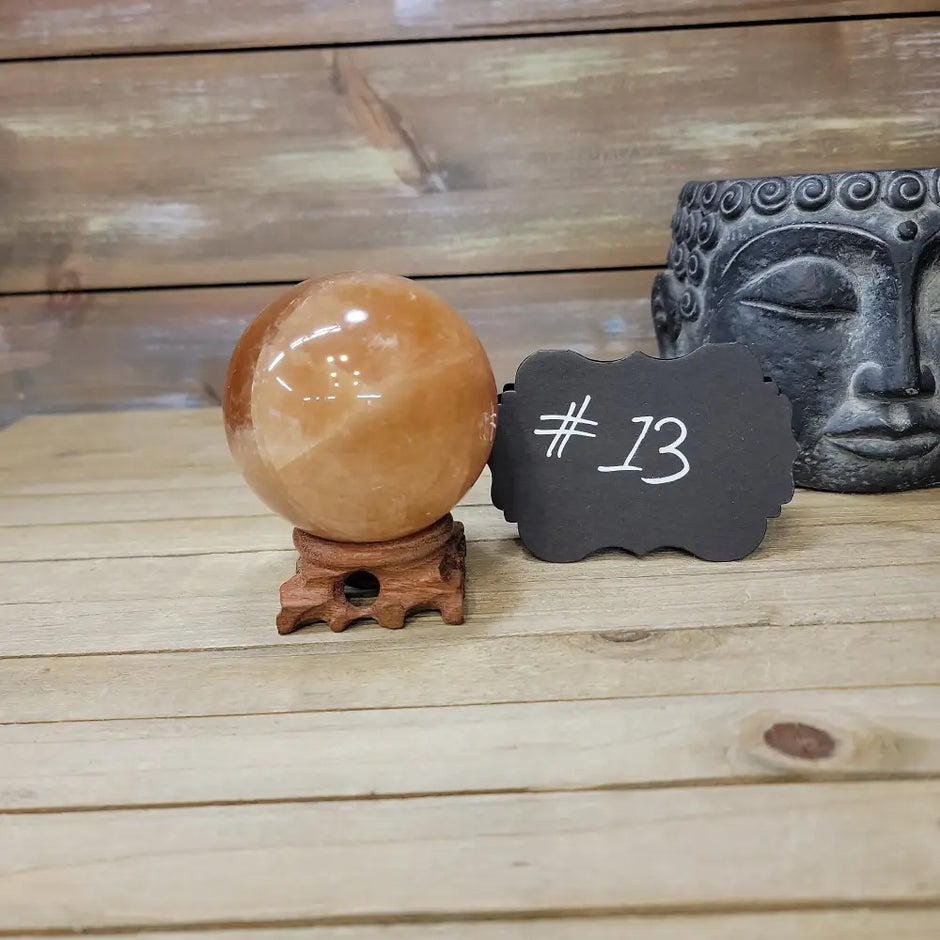 Large Honey Calcite Sphere - 13. Honey Calcite Sphere - 2 3/4’’ - Spheres