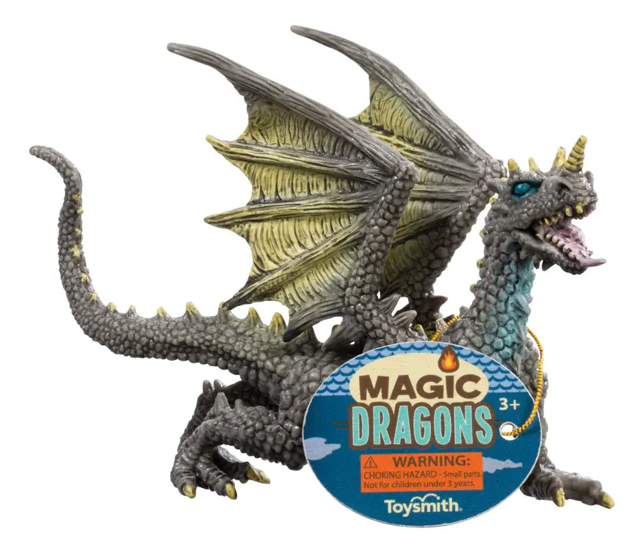 Toy dragon figure with 'Magic Dragons' label and Toysmith branding on a white background