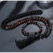 Mala Beads - Red Tigers Eye Smokey Quartz and Onyx w Bracelet - Jewelry