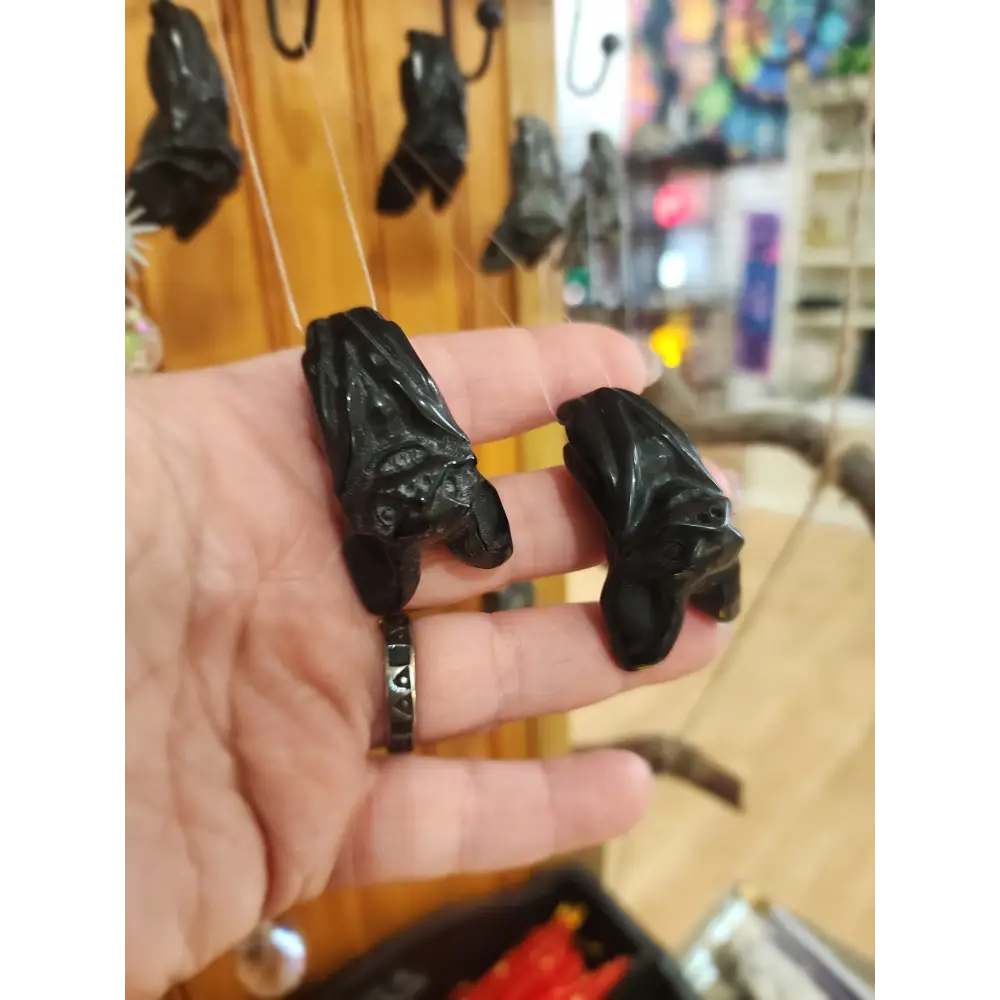 Little Stone Carvings- Owl Gnome Fairy Mushroom Llama Middle fingers and Bats - bats