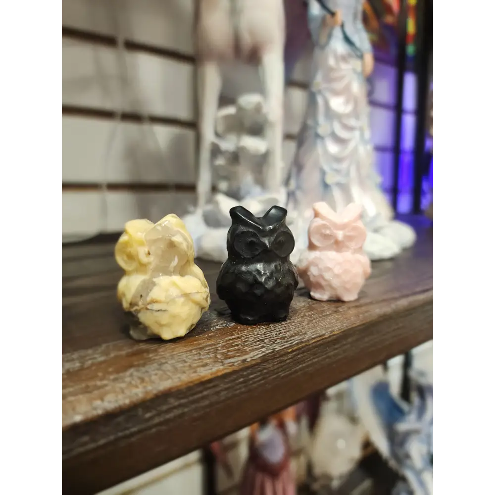 Little Stone Carvings- Owl Gnome Fairy Mushroom Llama Middle fingers and Bats - owl